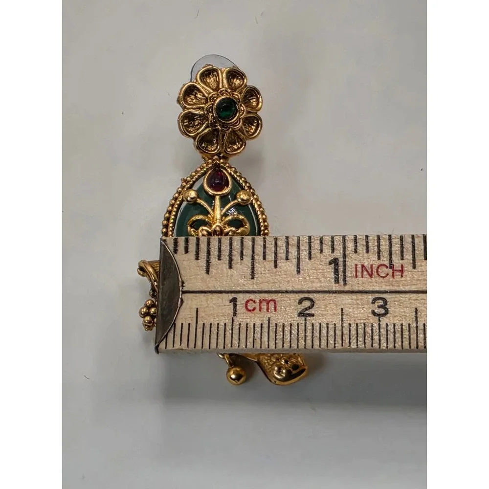 Indian Kundan Style Elephant Necklace Earrings Set Gold Tone Green Red Bridal